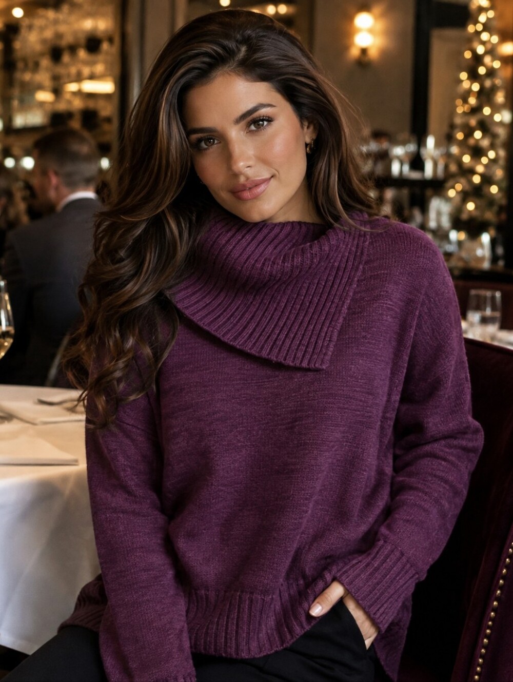 Matty M womens marled maroon burgundy red knit cowl neck sweater size large